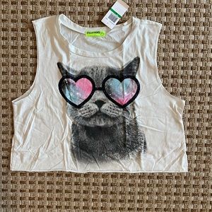 Crop Top with cat with glasses image on front